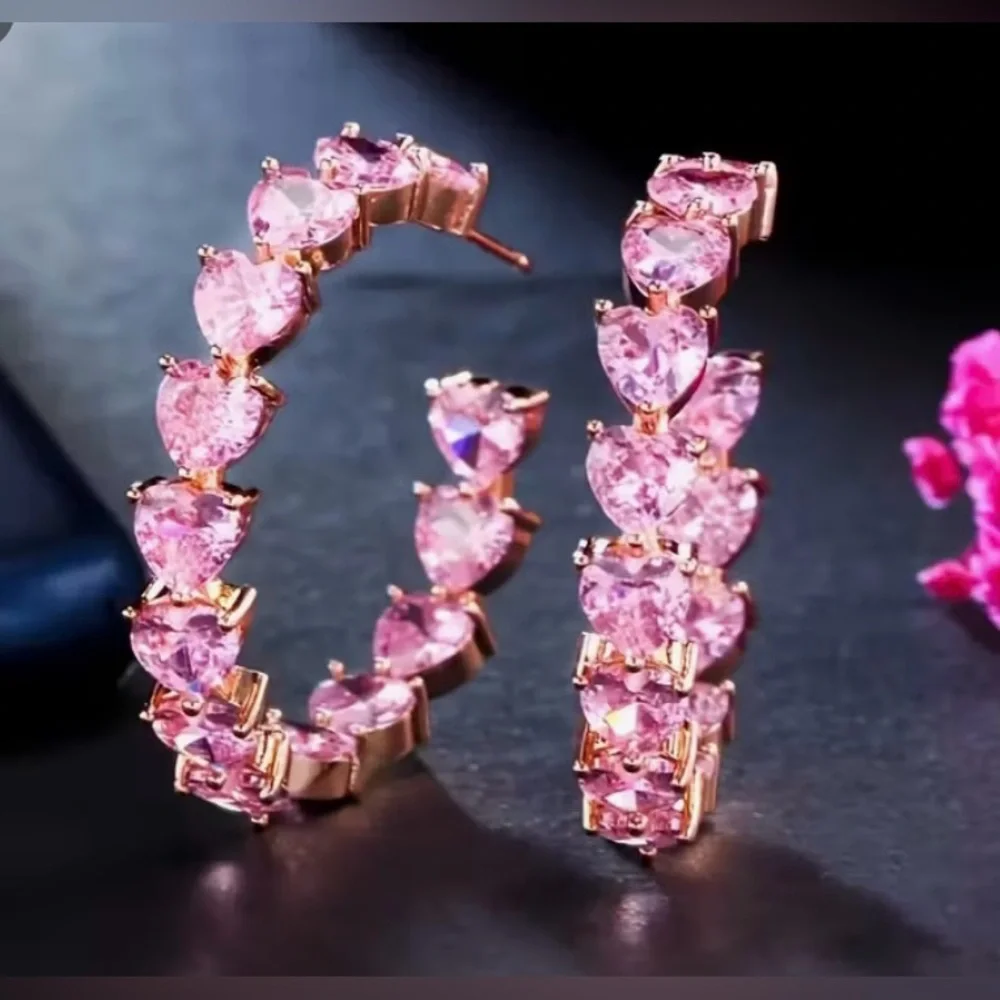 Elegant Pink Gemstone Hoop Earrings